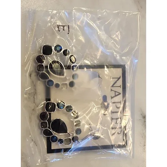 Napier Silver-Tone Drop Earrings With Black & Multi-Color Stones - Picture 2 of 5